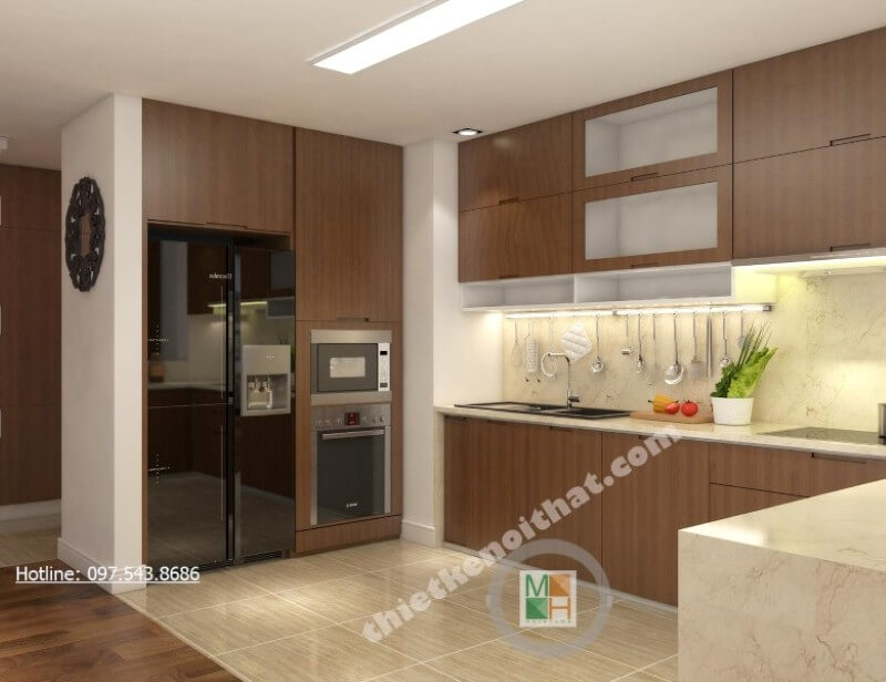 Với sự phân chia hợp lí và khoa học, tủ bếp đẹp giúp cho người nội trợ dễ dàng nấu nướng nhanh chóng hơn Tủ bếp gỗ công nghiệp và tủ bếp acrylic
