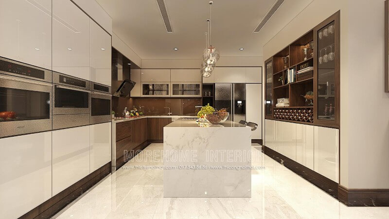 Tủ bếp hiện đại được thiết kế vô cùng hợp lí, các ngăn tủ được bố trí khoa học giúp gia chủ dễ dàng phân loại, lưu trữ vật dụng nhà bếp cũng như thuận tiện hơn cho quá trình sử dụng Tủ bếp hiện đại,tủ bếp đẹp hiện đại, tủ bếp An Cường