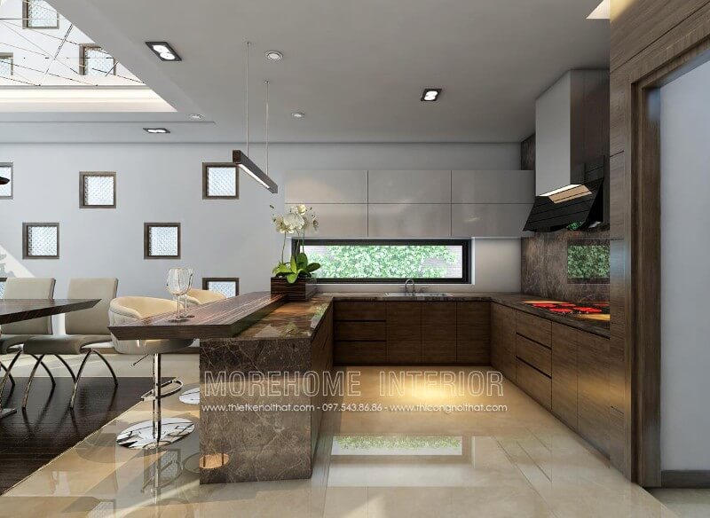 Trang trí nội thất phòng bếp biệt thự với mẫu tủ bếp ấn tượng Tủ bếp hiện đại,tủ bếp đẹp hiện đại, tủ bếp An Cường