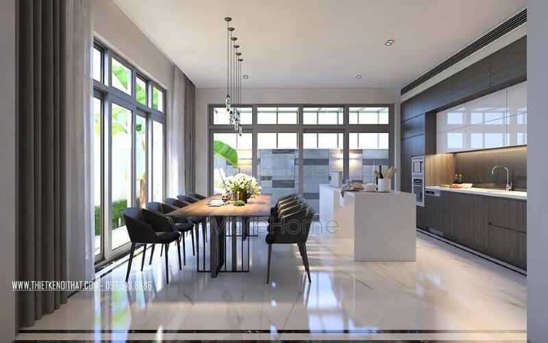 Sắp xếp nội thất phòng ăn liền bếp hiện đại, đẹp cho biệt thự, nhà phố.
